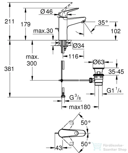 Grohe QuickFix SWIFT M mosdó csaptelep automata leeresztővel, króm 24325001