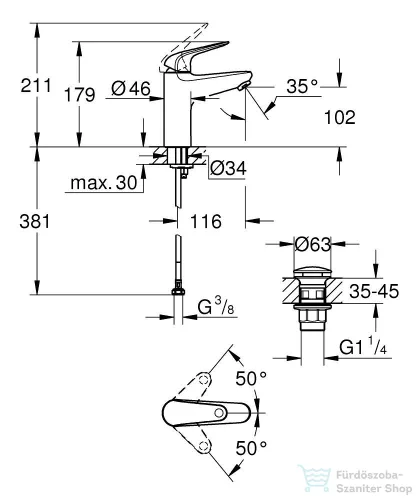 Grohe QuickFix SWIFT M mosdó csaptelep click-clack leeresztővel,króm 24326001