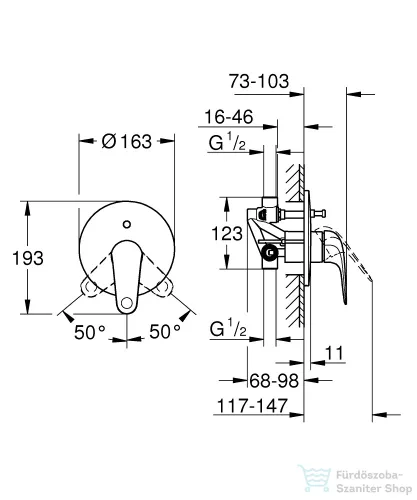 Grohe SWIFT falsík alatti kád/zuhany csaptelep belső egységgel,Króm 24336001