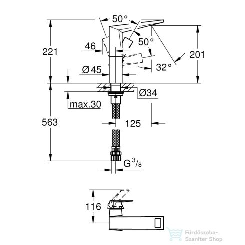 Grohe ALLURE BRILLIANT L magasított mosdó csaptelep leeresztő nélkül,Króm 24345000