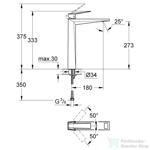 Grohe ALLURE BRILLIANT magasított mosdó csaptelep leeresztő nélkül,Supersteel 24346DC0