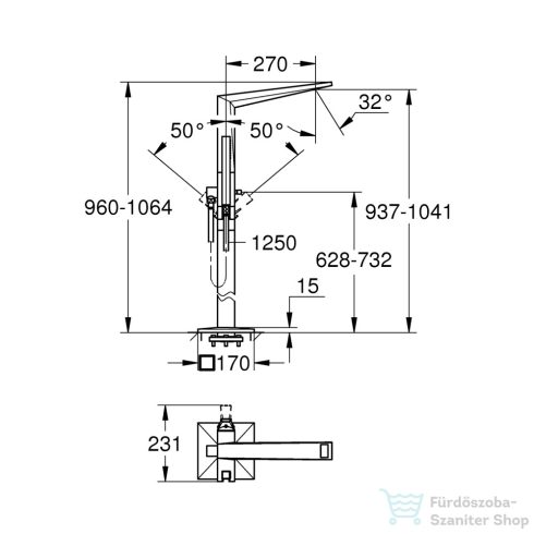 Grohe ALLURE BRILLANT szabadon álló kádtöltő csaptelep zuhanyszettel,alaptest nélkül,Supersteel 24348DC0