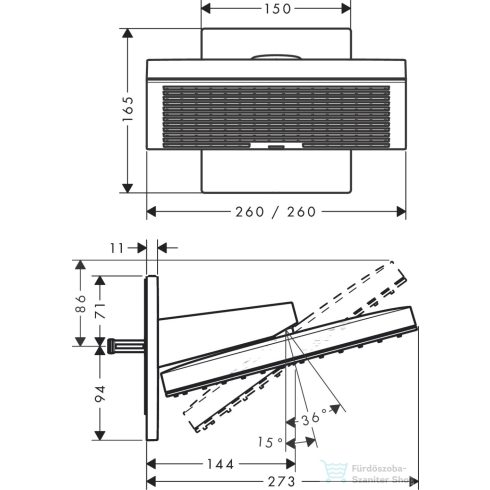 Hansgrohe Pulsify E Ecosmart 260 2 jet 26x26 cm-es fejzuhany belső egység nélkül,matt fehér/grafit 24351700