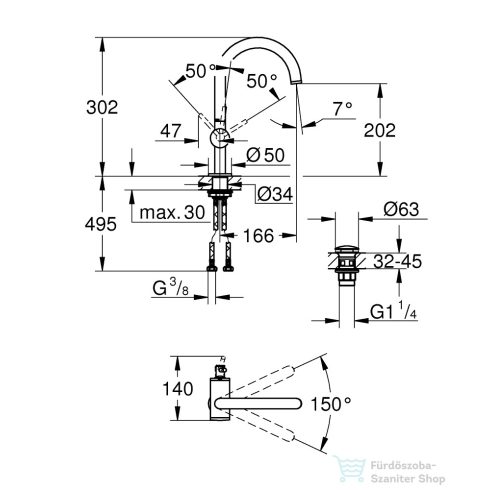 Grohe ATRIO L magasított mosdó csaptelep click-clack leeresztővel,Warm Sunset 24362DA0