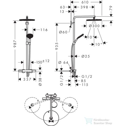 Hansgrohe RAINDANCE ALIVE S Puro Showerpipe 300 1 jet termosztátos zuhanyrendszer, matt fekete 24593670