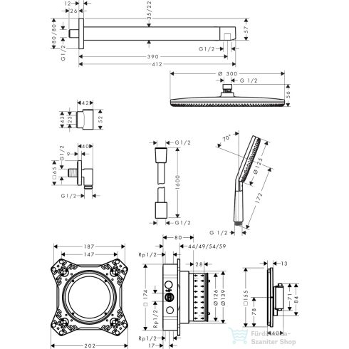 Hansgrohe RAINDANCE ALIVE S 300 komplett falsík alatti termosztátos zuhanyrendszer, króm 24630000