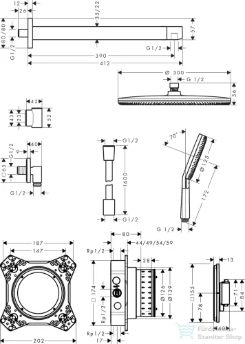 Hansgrohe RAINDANCE ALIVE S 300 komplett falsík alatti termosztátos zuhanyrendszer, króm 24630000