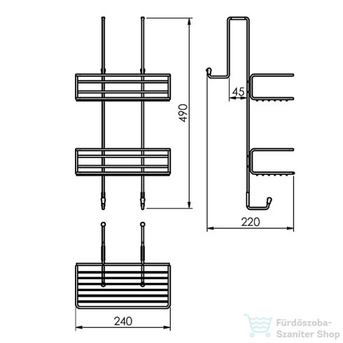 Sapho GEDY CHROM LINE  rácsos polc zuhanyzóba, 240x490x220mm, matt fekete (248514)