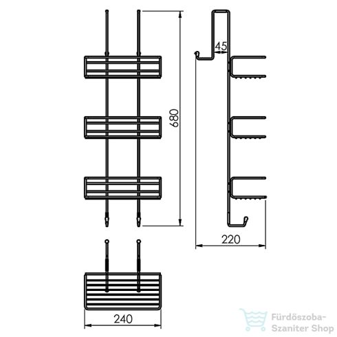 Sapho GEDY CHROM LINE  rácsos polc zuhanyzóba, 240x680x220mm, króm (2486)