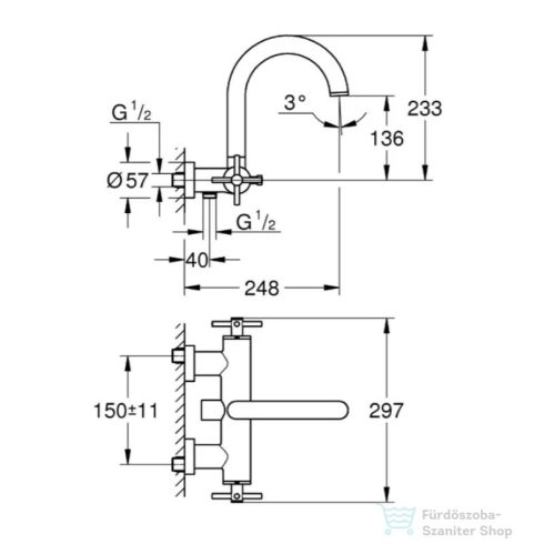 Grohe Atrio New Classic Kétkaros kádcsaptelep, X fogantyúval, 1/2, matt grafit 25010AL3