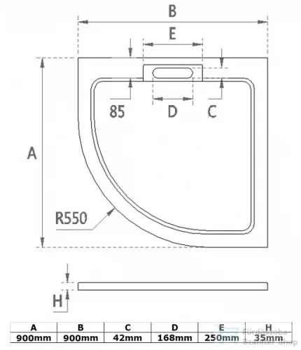 Wasserburg PETRA 90x90 Öntött műmárvány zuhanytálca, íves 2503-90