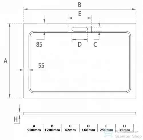 Wasserburg PETRA 120x90 Öntött műmárvány zuhanytálca 2506-90