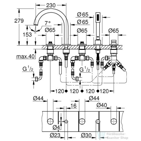 Grohe ATRIO PRIVATE 5 üléses kádtöltő csaptelep fogantyú és alaptest nélkül,Warm Sunset 25224DA0