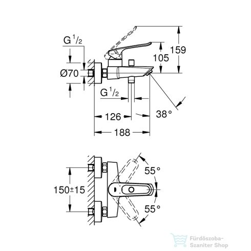 Grohe EUROSMART egykaros kádcsaptelep, zuhanyszett nélkül, króm 25241003