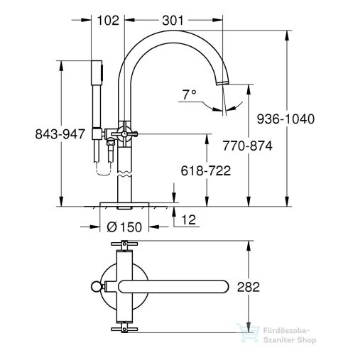 Grohe ATRIO szabadon álló kádtöltő csaptelep zuhanyszettel,alaptest nélkül,Króm 25272000
