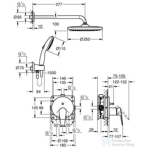 Grohe START EDGE falsík alatti zuhanyrendszer alaptesttel,króm 25293000