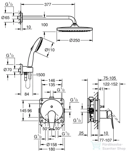 Grohe START EDGE falsík alatti zuhanyrendszer alaptesttel,króm 25293000