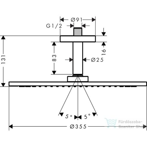 Hansgrohe AXOR 350 Air 1jet fejzuhany mennyezeti csatlakozással 100 mm szálcsiszolt nikkel 26035820