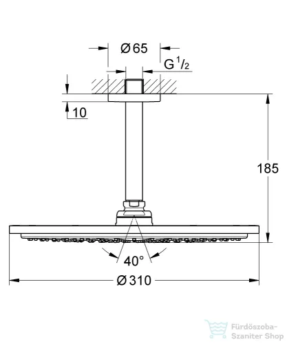 Grohe Rainshower Cosmopolitan 310 mennyezeti fejzuhany 14,2 cm-es zuhanykarral,Hard Graphite 26067A00