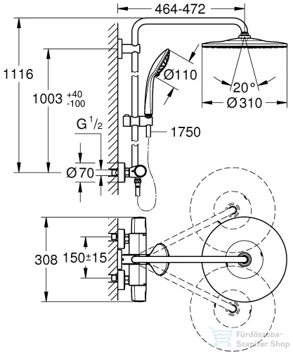 Grohe Euphoria System 310 termosztátos zuhanyrendszer,Supersteel 26075DC0