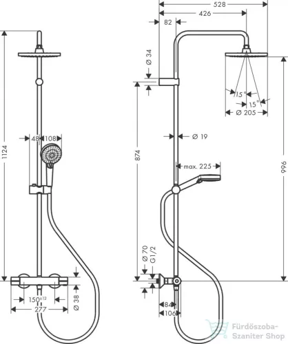Hansgrohe Vernis Blend Showerpipe 200 termosztátos zuhanyrendszer,1 jet, EcoSmart, matt fekete 26089670