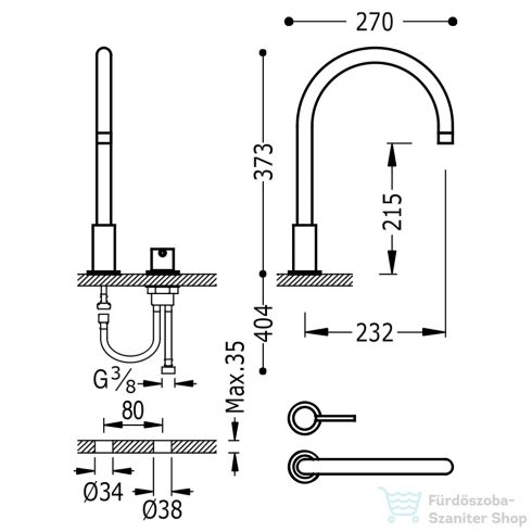 Tres STUDY EXCLUSIVE magas 2 üléses mosdócsaptelep, matt fekete 26110501NM