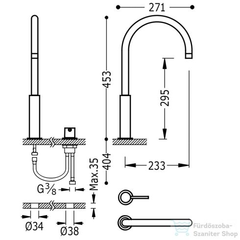 Tres STUDY EXCLUSIVE magasított 2 üléses mosdócsaptelep, rozsdamentes acél 26110502AC