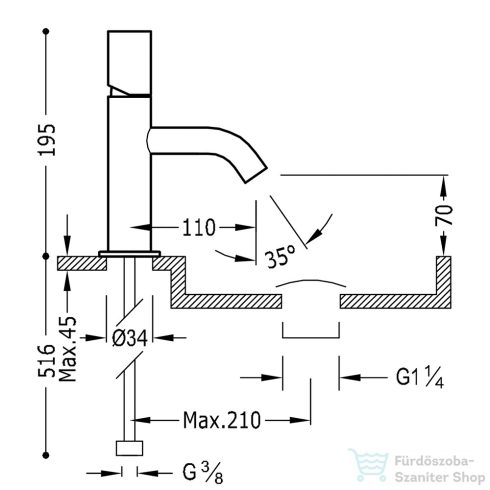Tres Study Exclusive mosdó csaptelep leeresztő nélkül, arany 26190301OR