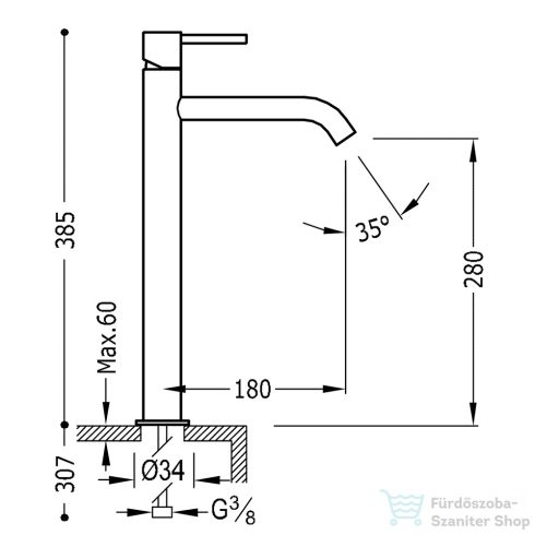Tres STUDY EXCLUSIVE magasított mosdócsaptelep, arany 26230801OR
