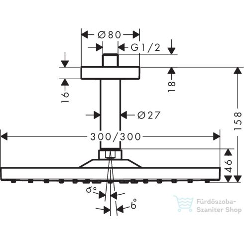 Hansgrohe RAINDANCE E 300 1jet EcoSmart fejzuhany 10 cm-es mennyezeti csatlakozással, matt fekete 26251670