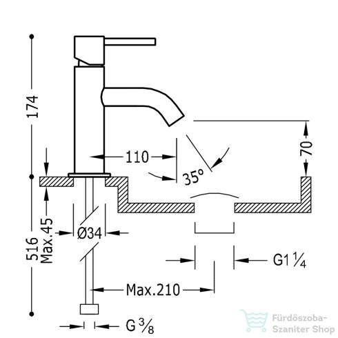 Tres Study Exclusive mosdó csaptelep leeresztő nélkül, arany 26290301OR