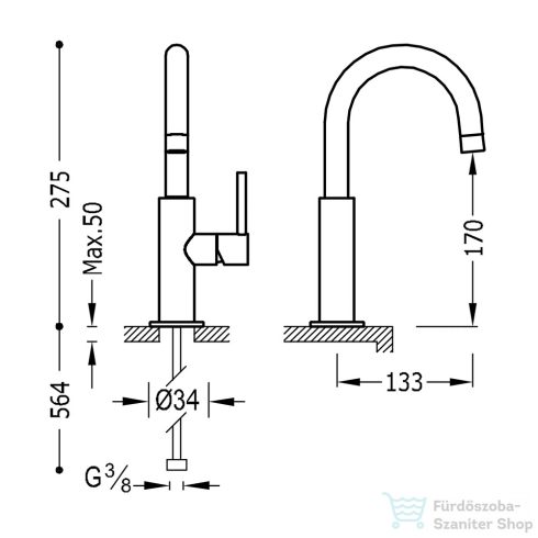 Tres Study Exclusive mosdó csaptelep leeresztő nélkül, matt arany 26290403OM