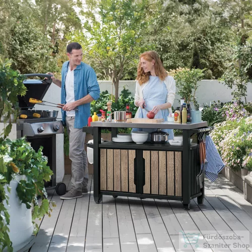 Curver Decocoat unity műanyag xl kerti grill asztal 207l kőrisfa 263919
