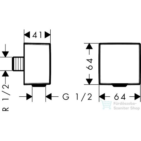 Hansgrohe Fixfit Square fali csatlakozás visszafolyásgátlóval és szintetikus gömbcsuklóval, matt fekete 26455670