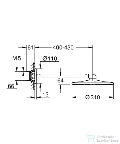 Grohe Rainshower Smartactive 310 2 funkciós fejzuhany 43 cm-es zuhanykarral,Cool Sunrise 26475GL0