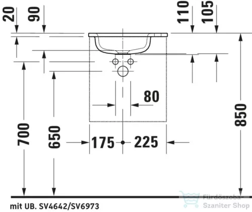 Duravit SIVIDA 41x30 cm-es beépíthető mosdó, matt szatén fehér 2650053200