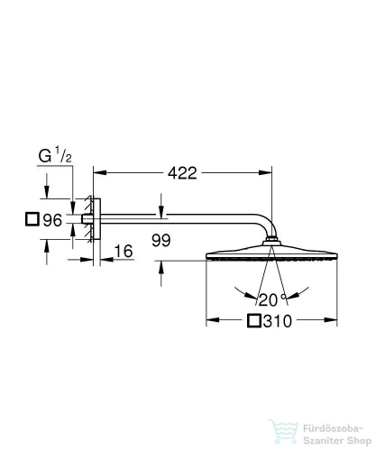Grohe Rainshower Mono 310 Cube 31x31 cm-es fejzuhany 42,2 cm-es zuhanykarral,Supersteel 26564DC0