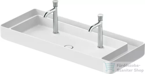 Duravit BENTO STARCK BOX 114x46 cm-es pultra ültethető, csiszolt aljú mosdó 2 csaplyukkal, HygieneGlaze mázzal, matt fehér 2660113272