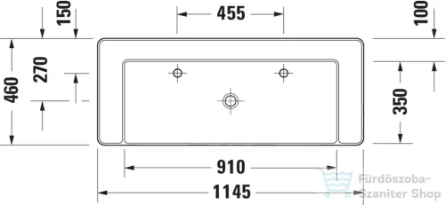 Duravit BENTO STARCK BOX 114x46 cm-es pultra ültethető, csiszolt aljú mosdó 2 csaplyukkal, HygieneGlaze mázzal, matt fehér 2660113272