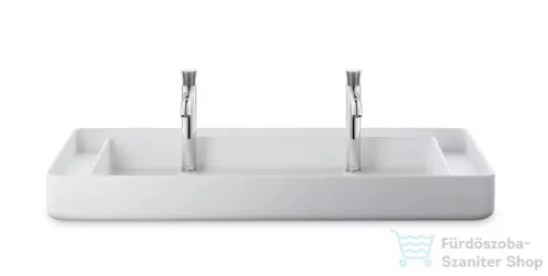 Duravit BENTO STARCK BOX 114x46 cm-es pultra ültethető, csiszolt aljú mosdó 2 csaplyukkal, HygieneGlaze mázzal, matt fehér 2660113272