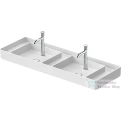   Duravit BENTO STARCK BOX 134,5x46 cm-es pultra ültethető, csiszolt aljú 2 medencés mosdó 1-1 csaplyukkal, HygieneGlaze mázzal, matt fehér 2660133272