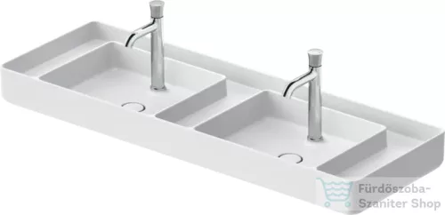 Duravit BENTO STARCK BOX 134,5x46 cm-es pultra ültethető, csiszolt aljú 2 medencés mosdó 1-1 csaplyukkal, HygieneGlaze mázzal, matt fehér 2660133272