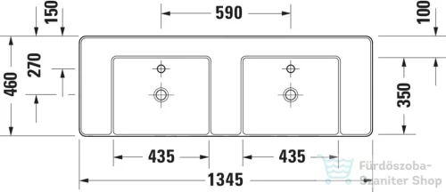 Duravit BENTO STARCK BOX 134,5x46 cm-es pultra ültethető, csiszolt aljú 2 medencés mosdó 1-1 csaplyukkal, HygieneGlaze mázzal, matt fehér 2660133272