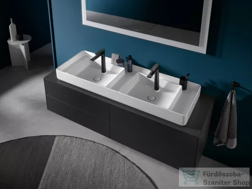 Duravit BENTO STARCK BOX 134,5x46 cm-es pultra ültethető, csiszolt aljú 2 medencés mosdó 1-1 csaplyukkal, HygieneGlaze mázzal, matt fehér 2660133272