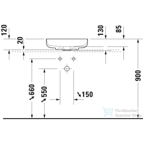 Duravit VITRIUM DuroCast UltraResist 46 cm-es pultra ültethető mosdó csaplyuk nélkül, matt fehér 2661463279