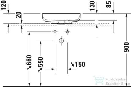 Duravit VITRIUM DuroCast UltraResist 46 cm-es pultra ültethető mosdó csaplyuk nélkül, matt fehér 2661463279
