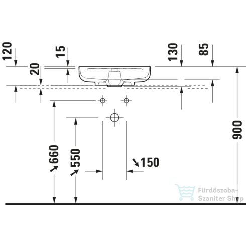 Duravit VITRIUM DuroCast UltraResist 46 cm-es pultra ültethető mosdó 1 csaplyukkal, matt fehér 2662463271