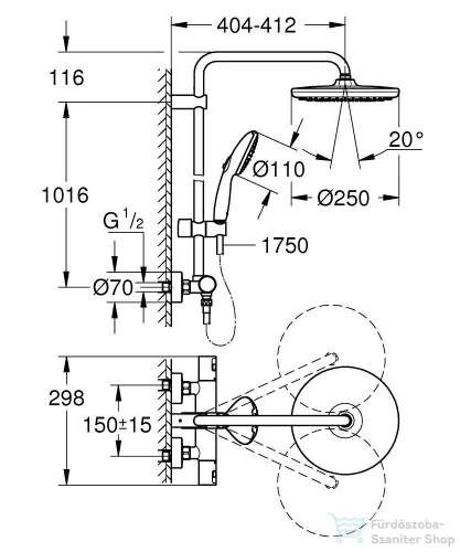 Grohe QuickFix VITALIO START SYSTEM 250 termosztátos zuhanyrendszer, matt fekete 266772431