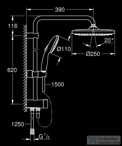 Grohe VITALIO START SYSTEM FLEX 250 zuhanyrendszer csaptelep nélkül,matt fekete 266802431