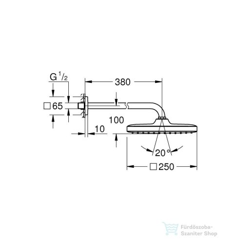 Grohe TEMPESTA 250 Cube fejzuhany 38 cm-es zuhanykarral,Króm 26687000